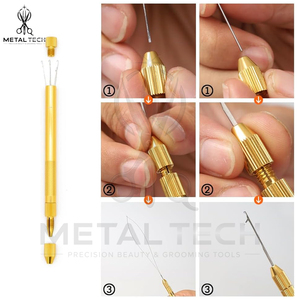 Gold Metal Hair Extension Loop <b>Threader</b> Latch Hook Pulling <b>Needle</b> Set With 3 Replaceable Tips Salon Micro Ring Fitting Tool - Product Image 4