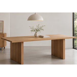 Mesa de Comedor Moderna de Madera de Teca con Patas de Panel Grueso y Sólido - Product Image 3