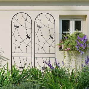 Traliccio da Giardino in Metallo Nero 220x50 cm, Antiruggine, Supporto per Fiori da Esterno, Decorazione Libellula, Confezione da 2, Recinzione per Piante Rampicanti - Product Image 6