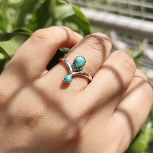 Turquoise <b>Stacking</b> Wishbone V <b>Ring</b> <b>Sterling</b> <b>Silver</b> Handmade Boho Jewelry for Women Gift - Product Image 6