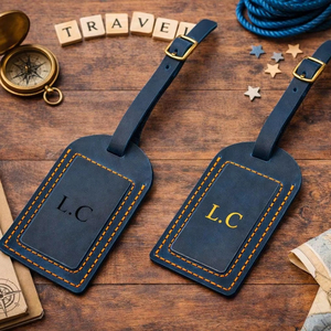 Étiquettes de bagages personnalisées en cuir véritable avec cache de confidentialité, étiquettes de valise personnalisées, étiquettes de sac de voyage de luxe, promotion LMP-0301 - Product Image 1