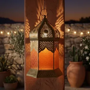 Bohemian Metal Hanging <b>Lantern</b> Geometric Shape <b>Indoor</b> Home Decor 100% Handmade Living Room <b>Light</b> Fixture - Product Image 2
