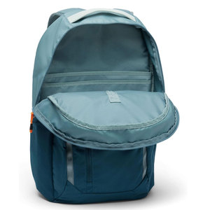 Teal Nylon <b>Backpack</b> 30-<b>40L</b> Capacity With Zippered Pockets And Orange Zippers For Organized Storage - Product Image 2