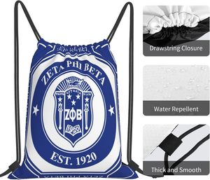 Custom Zeta Phi Beta <b>Drawstring</b> <b>Backpack</b> New York Alternate Limited Blue White Crest Design Cotton Sport Bag - Product Image 2