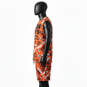 Conjunto de camiseta sin mangas y pantalones cortos para hombre, de poliéster suave, con estampado gráfico, sublimación, logotipo personalizado. - Product Image 3