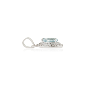 Colgante de Alta Gama para Mujer en Oro Blanco Real de 14K con Aguamarina y Diamantes en Forma de Pera, Doble Racimo, Apilable, Proveedor de Joyería al por Mayor - Product Image 5