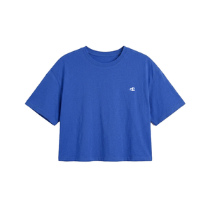 Haut court oversize bleu vif avec logo personnalisé, épaules tombantes, pour femme, style décontracté, polyvalent, ambiance streetwear - Product Image 3