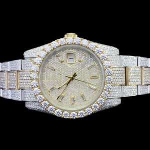 Montre-bracelet Hip Hop personnalisée pour homme, dernier design, entièrement sertie de diamants Moissanite, avec lunette ronde et bicolore - Product Image 6