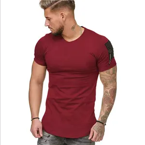 Groothandel 100% Katoen Custom Label Letteropdruk Glijdende Kleur Lange Lijn Promotionele Ronde Korte Mouw T-Shirts Voor Mannen