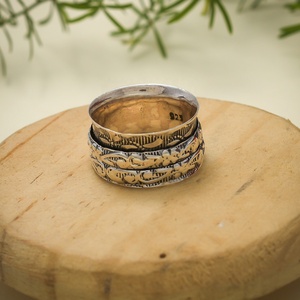 925 Sterling <b>Silver</b> Wide Spinner <b>Ring</b> Texture Band Handmade Rotating Floral Statement <b>Ring</b> for <b>Men</b> & Women - Product Image 3