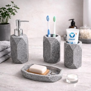 Juego de Baño Minimalista de Resina Negra de 4 Piezas, Portacepillos de Dientes, Jabonera con Forma Personalizada, Fácil de Limpiar - Product Image 5