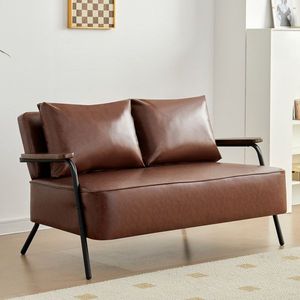 44 W <b>Small</b> Modern Futon <b>Sofa</b> Bed Faux Leather Loveseat Couch with Wider Seat Depth 2-Seater Sleeper Love Seats - Product Image 1