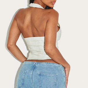 2026 Wholesale Custom Faux Suede Women's White Lace-Up Halter Corset Top With Hook-and-Eye Design <b>Tummy</b> <b>Control</b> Shapewear - Product Image 2
