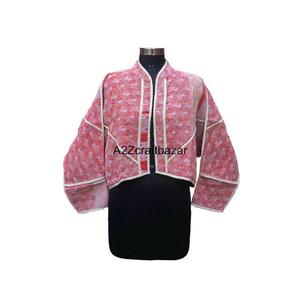 ผู้ค้าส่งเสื้อแจ็คเก็ตผ้าฝ้ายคันธาทำมือจากอินเดีย แท้ 100% สำหรับฤดูหนาว ลายดอกไม้ สำหรับผู้หญิง - Product Image 1