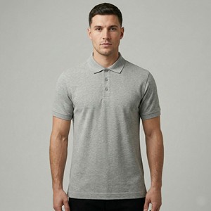 Camiseta de Hombre de Punto Grueso de Alta Calidad Personalizada, Color Gris Jaspeado, Logotipo Bordado Minimalista, Antiarrugas, Manga Corta - Product Image 3