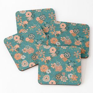Custom Handmade Collection Decorative Meena Printed Floral coaster Set with Matching Wooden Storage India - Product Image 4