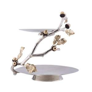 Élégant plateau à chocolat double en métal argenté avec motif de branche, support de service de luxe décoratif - Product Image 1