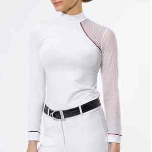 Chemises d'équitation pour femmes, nouvelle conception, haute qualité, séchage rapide, respirantes, avec logo frontal et empiècements en mesh. - Product Image 2