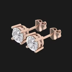 Boucles d'oreilles clous de luxe classiques en zircon taille ronde, plaqué or rose, argent sterling 925, bijoux de fête - Product Image 1