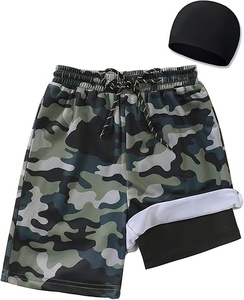 Shorts de bain pour homme à imprimé camouflage, séchage rapide, taille à cordon de serrage, décontractés, avec poches - Product Image 1