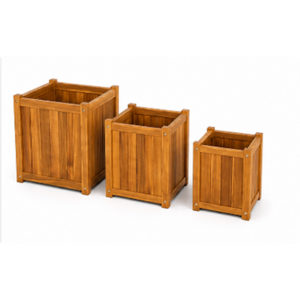 <b>Square</b> Wood Eco-Friendly Oil-Finished <b>Planters</b> Set 3-Piece Rustic Outdoor Garden Flower Pots for Green Plants - Product Image 1