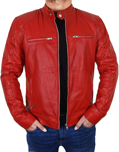 Veste moto en cuir véritable marron classique pour homme, col montant, fermeture éclair, doublure en polyester, imperméable et coupe-vent - Product Image 2
