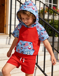 Ropa Deportiva Infantil de Bambú para <span class=keywords><strong>el</strong></span> 4 de Julio |   Conjunto de Pantalones Cortos Deportivos de Verano de Manga Corta - Product Image 2