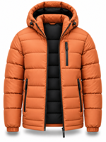 Veste matelassée à capuche pour homme, orange, imperméable, séchage rapide, coupe-vent, fermeture éclair, rembourrage en polyester, hiver, longueur standard