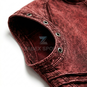 Chaleco de mezclilla de algodón personalizado OEM para hombre, sin mangas, con capucha y estampado gráfico - Product Image 4