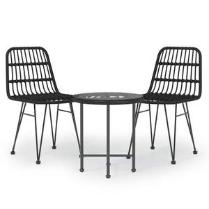 Conjunto de Comedor de Jardín de Acero Negro con Muebles de Patio con Aspecto de Polietileno y Ratán - Product Image 2
