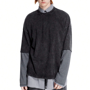 T-shirt personnalisé pour homme à double manches, tee-shirt en coton surdimensionné, manches contrastées, streetwear décontracté, haut à manches courtes - Product Image 6