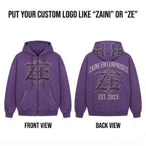 Men Premium 420 GSM Cotton Polyester Fleece Full <b>Zip</b> Hoodie Purple Rhinestone Heat Transfer Custom Logo Heavyweight - Product Image 1