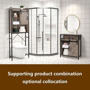 Mobiletto con Ante Scorrevoli in Stile Retrò in MDF con Telaio in Ferro Triaminato e Scaffale a Due Livelli per Bagno - Product Image 4