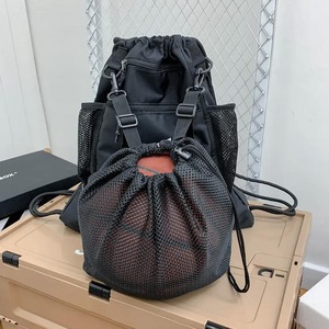 Unisex Mesh <b>Drawstring</b> <b>Backpack</b> With Zippered Pocket And Side Mesh Pockets For Outdoor Sports Casual Use - Product Image 3