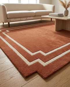 Tapis ovale moderne en laine à poils épais, motif floral terracotta, avec envers antidérapant en latex, style scandinave, écologique - Product Image 3