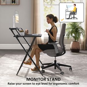 32\" Foldable Black <b>Computer</b> Desk with Monitor Shelf Easy Assembly <b>for</b> Small Spaces-Home Office Study and Laptop <b>Table</b> - Product Image 5
