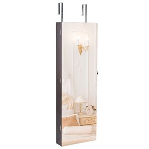 Armadietto da Parete in Legno a 5 Ripiani Marrone Scuro con 2 Cassetti per Gioielli e Specchio Completo - Product Image 6