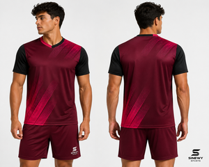 Conjunto de Camiseta de Fútbol para Hombre SINEWY SPORTS, Cuello en V, Manga Corta, Rojo y Negro, Estampado Geométrico, Absorbe la Humedad, Transpirable, Secado Rápido - Product Image 4