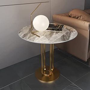 Mesa de Centro Redonda Minimalista de Estilo Moderno de Mediados de Siglo, con Base de Pedestal de Metal Dorado y Mármol Oscuro, para Sala de Estar - Product Image 3