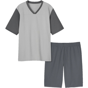 <b>Men's</b> V-Neck Color Blocking <b>T</b>-<b>Shirt</b> Set Quick Dry Knitted Polyester Cotton Casual Summer <b>Shorts</b> Gray <b>and</b> Dark Gray - Product Image 1