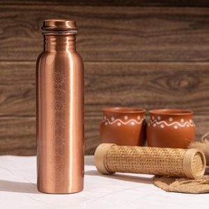 Bouteille d'eau en cuivre avec couvercle, design moderne, ensemble de vaisselle de voyage portable - Product Image 4