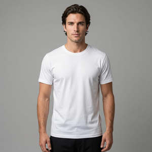 Camiseta de Manga Corta con Cuello Redondo de Algodón Blanco para Hombre, Corte Regular, Tejido de Punto Jersey Informal, Color Sólido, Tela Suave de Verano, Top Informal para Hombre - Product Image 1