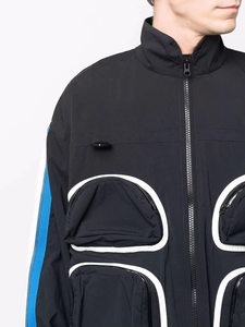Survêtement rayé noir, bleu et blanc pour homme, manches longues, col montant, fermeture éclair, style streetwear, coupe classique, pour l'automne - Product Image 5