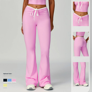 Custom Logo Women's Wide Leg Fitness Pants High-Waisted <b>Butt</b> <b>Lifting</b> Tummy Control Slim Fit Contrast Flare Casual - Product Image 2
