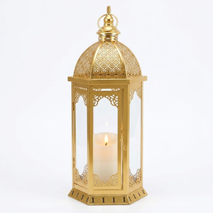 K GOLDEN <b>BRASS</b> Vintage Decorative Handmade Metal Hurricane <b>Lantern</b> Candle Holder Set Rustic for Living Room Patio Home - Product Image 1