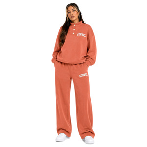 Ensemble de survêtement en molleton bouclette pour femme, pull à col boutonné, pantalon de survêtement fluide à jambe droite, haut à col demi-fermé, vente en gros - Product Image 1