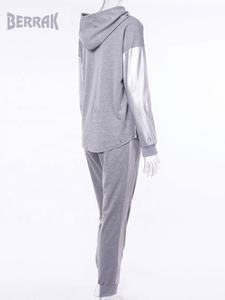 Ensemble jogging pour femme, Streetwear, en coton, décontracté, pantalon Long à capuche, fermeture éclair, couture irrégulière, automne, hiver, lot de 2 pièces - Product Image 4