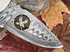 Cuchillo de caza/para desollar hecho a mano con hoja de acero de Damasco de 3 mm, mango de madera, funda de cuero, calidad DIY, OEM disponible - Product Image 2