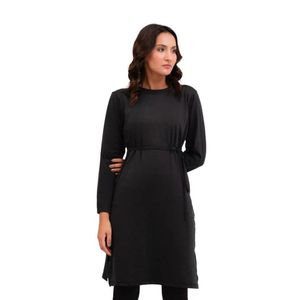 Womens Black Long <b>Sleeve</b> Mini Dress Crew Neck Waist Detail Casual Slim Fit Elegant Fashion Dress Daily Wear Wholesale Clothing - Product Image 1