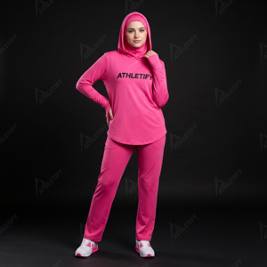 Custom Team Women's Hoodjab Stretch Training <b>Top</b> Run Thumbhole Cuffs with Double Layer Head Cover Customizable OEM ODM Solutions - Product Image 1